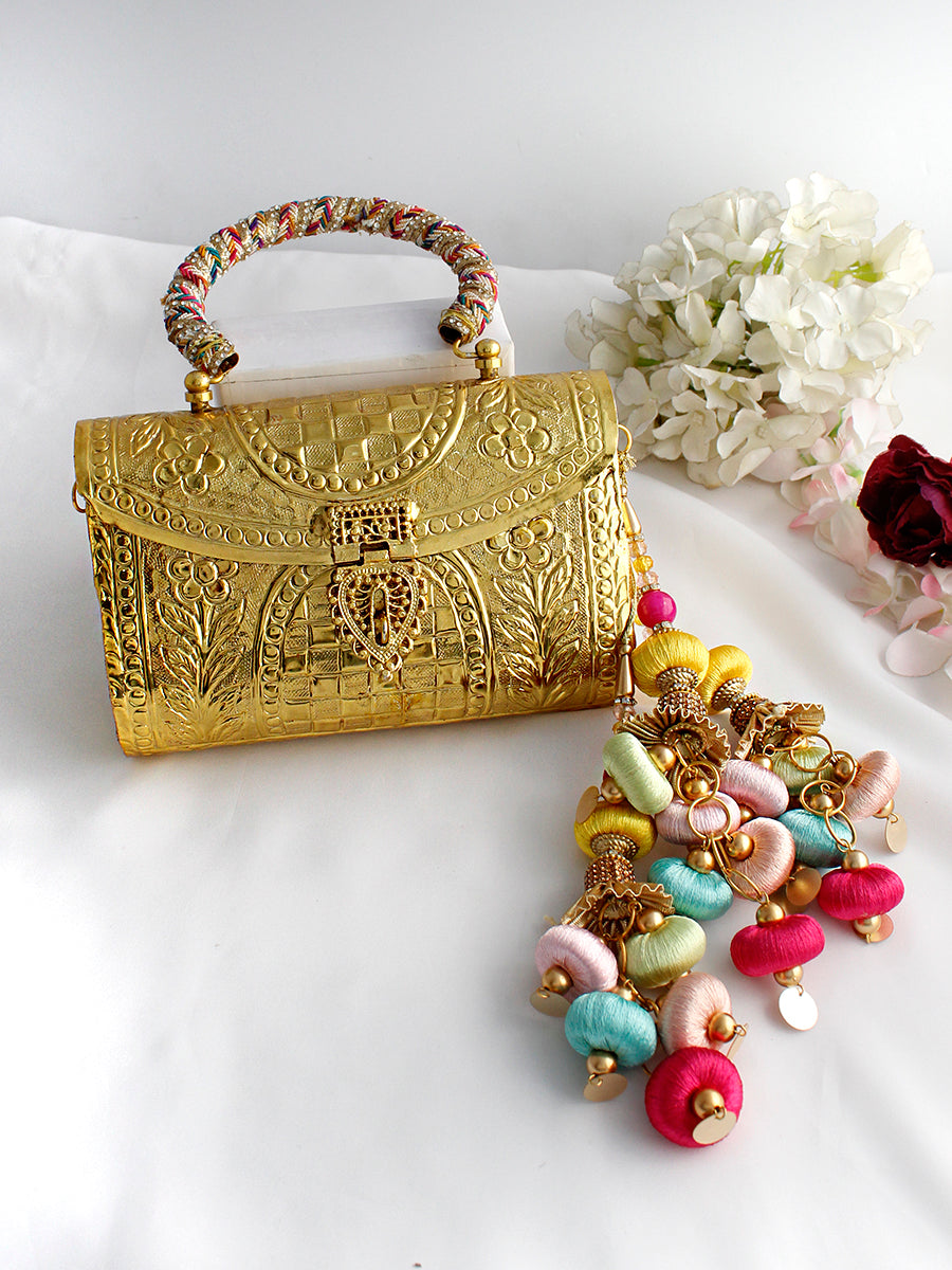 Amaya Metal Clutch Bag-Gold
