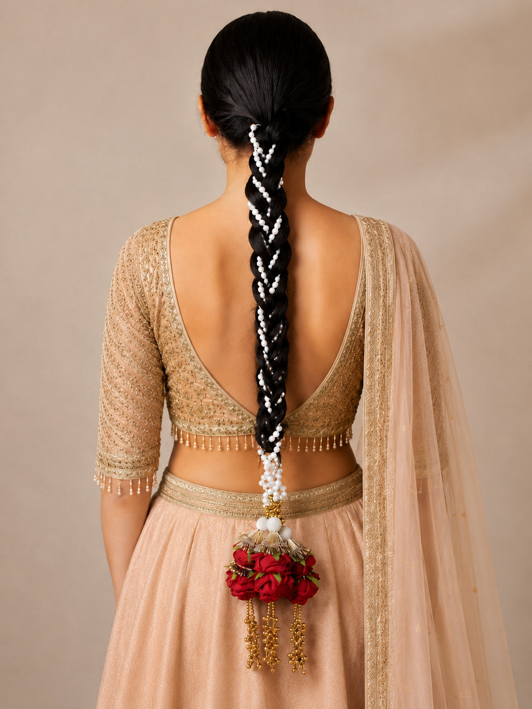 Avneet Floral Paranda Punjabi Wedding Hair Accessory with Worldwide Delivery-Maroon