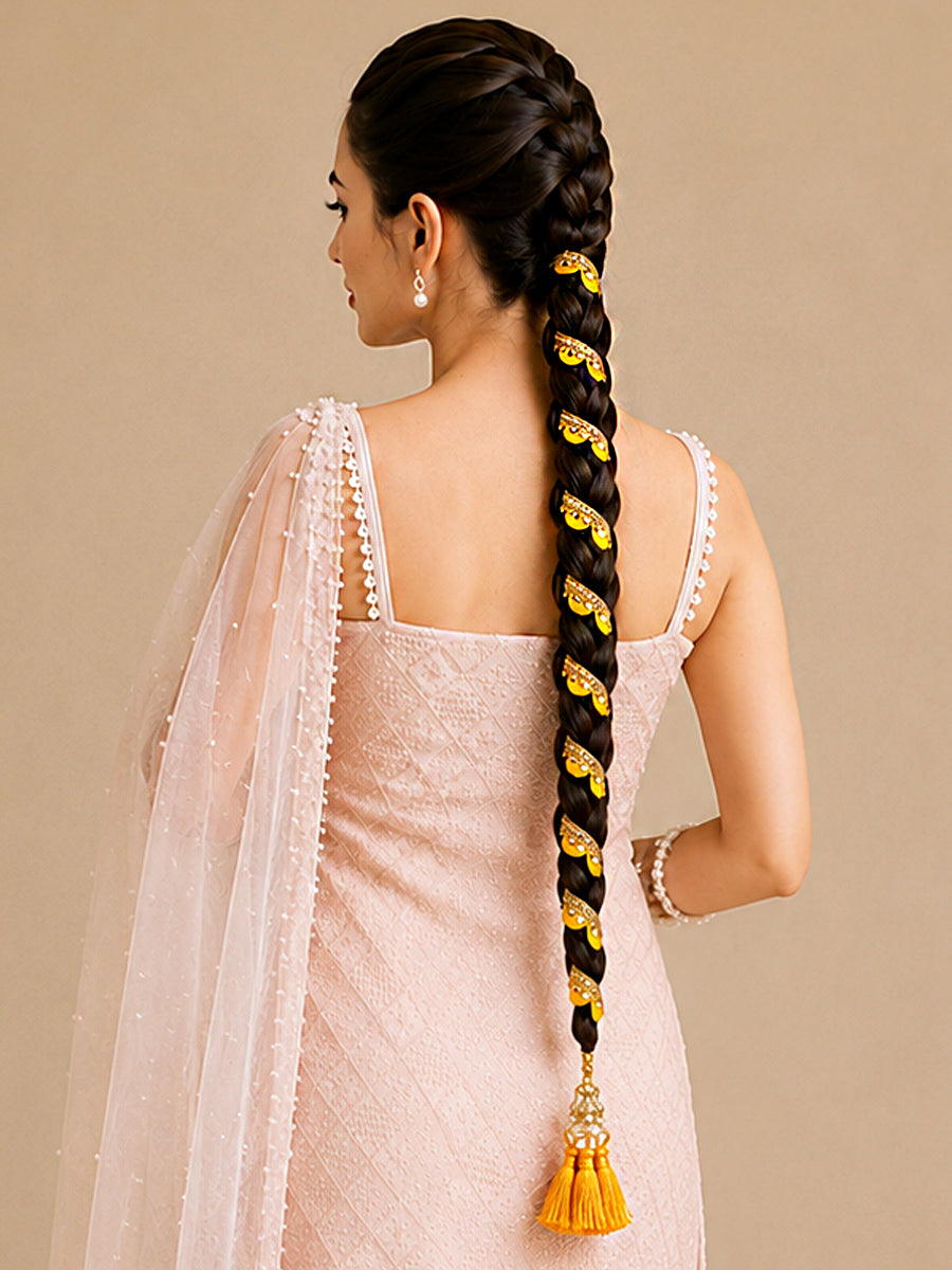 Anandi Warp Parandi / Paranda Indian Hair Parandi with Fast International Shipping-Marigold