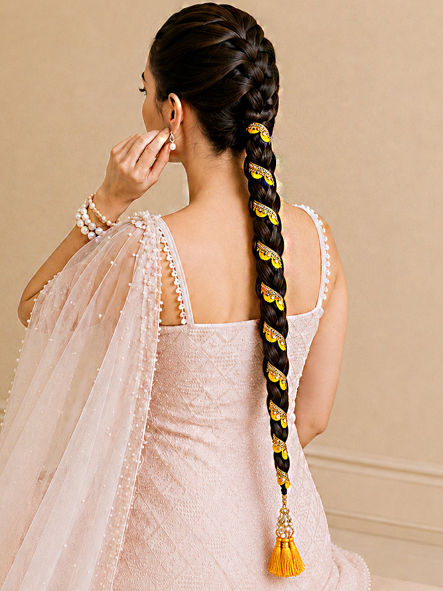 Anandi Warp Parandi / Paranda Indian Hair Parandi with Fast International Shipping-Marigold