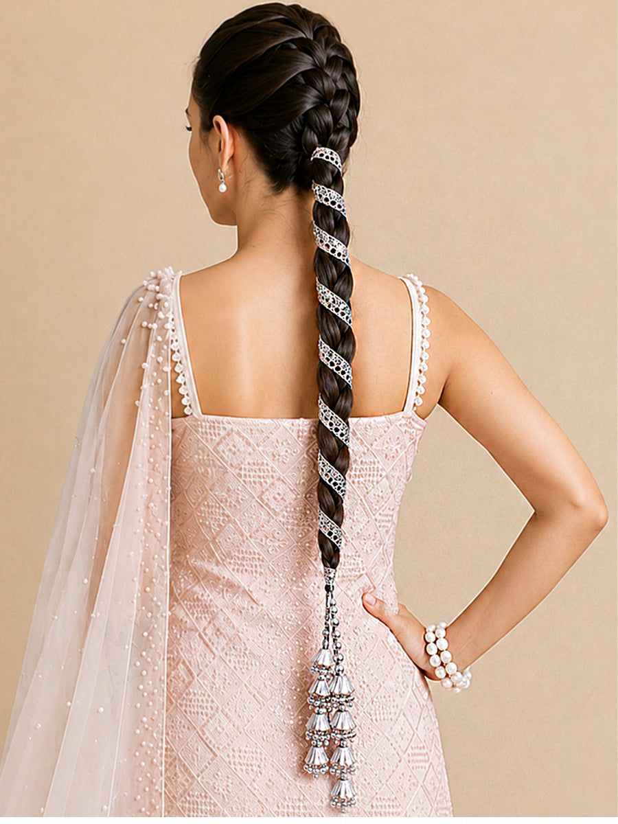 Avleen Warp Parandi / Paranda Silver Tassel Parandi for South Asian Brides-Silver