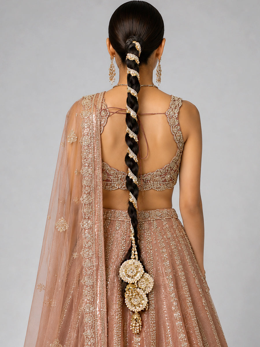 Nargis Warp Paranda for Short Hair Handmade Indian Parandi for Mehndi Functions-Gold