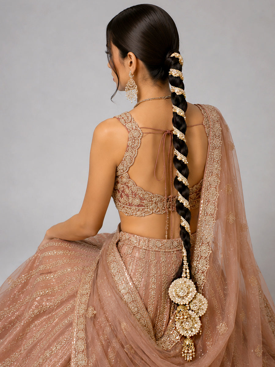 Nargis Warp Paranda for Short Hair Handmade Indian Parandi for Mehndi Functions-Gold