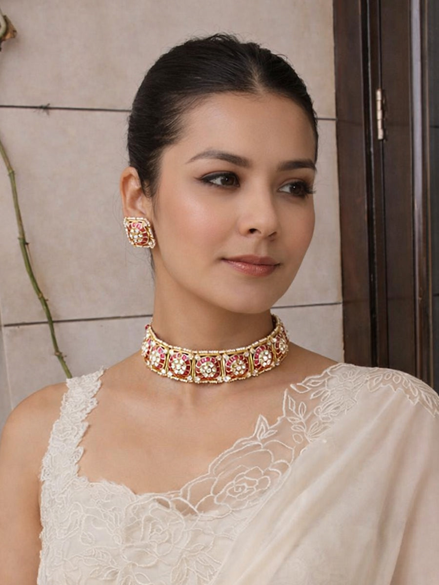 Nidhika Necklace Set - Hot Pink