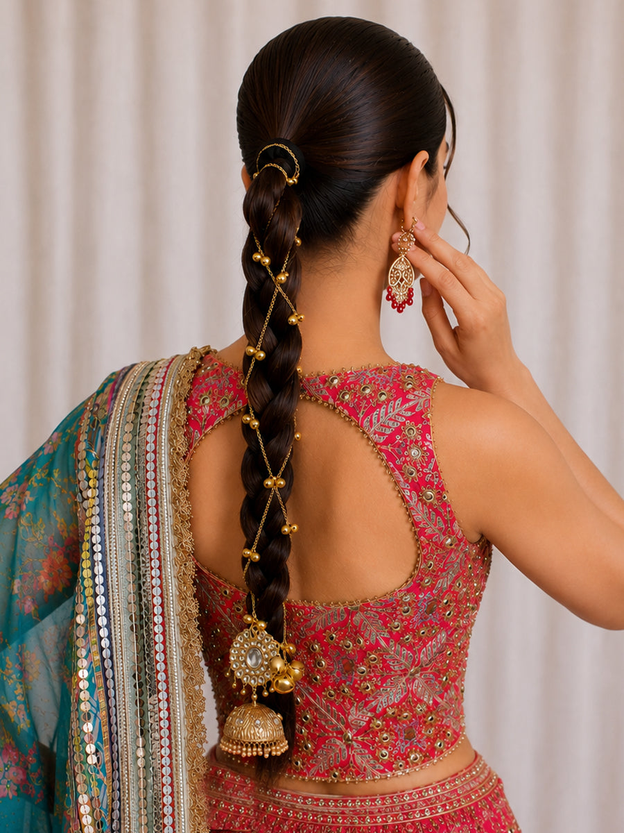 Shampa Warp Paranda Indian Hair Parandi with Fast International Shipping-Gold