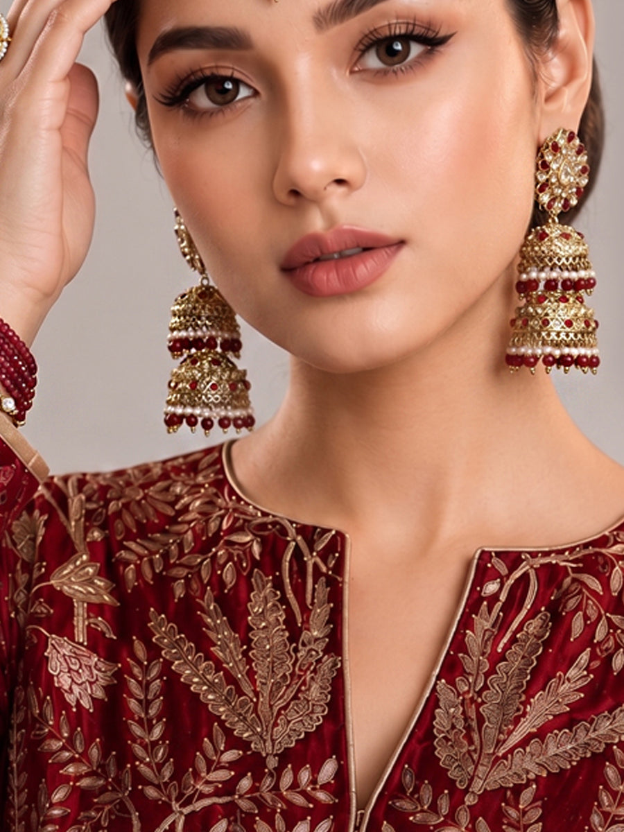 Poorva Jhumki Earrings-Maroon