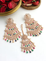 Kayra Earrings & Tikka Set - Rose Gold / Multicolor