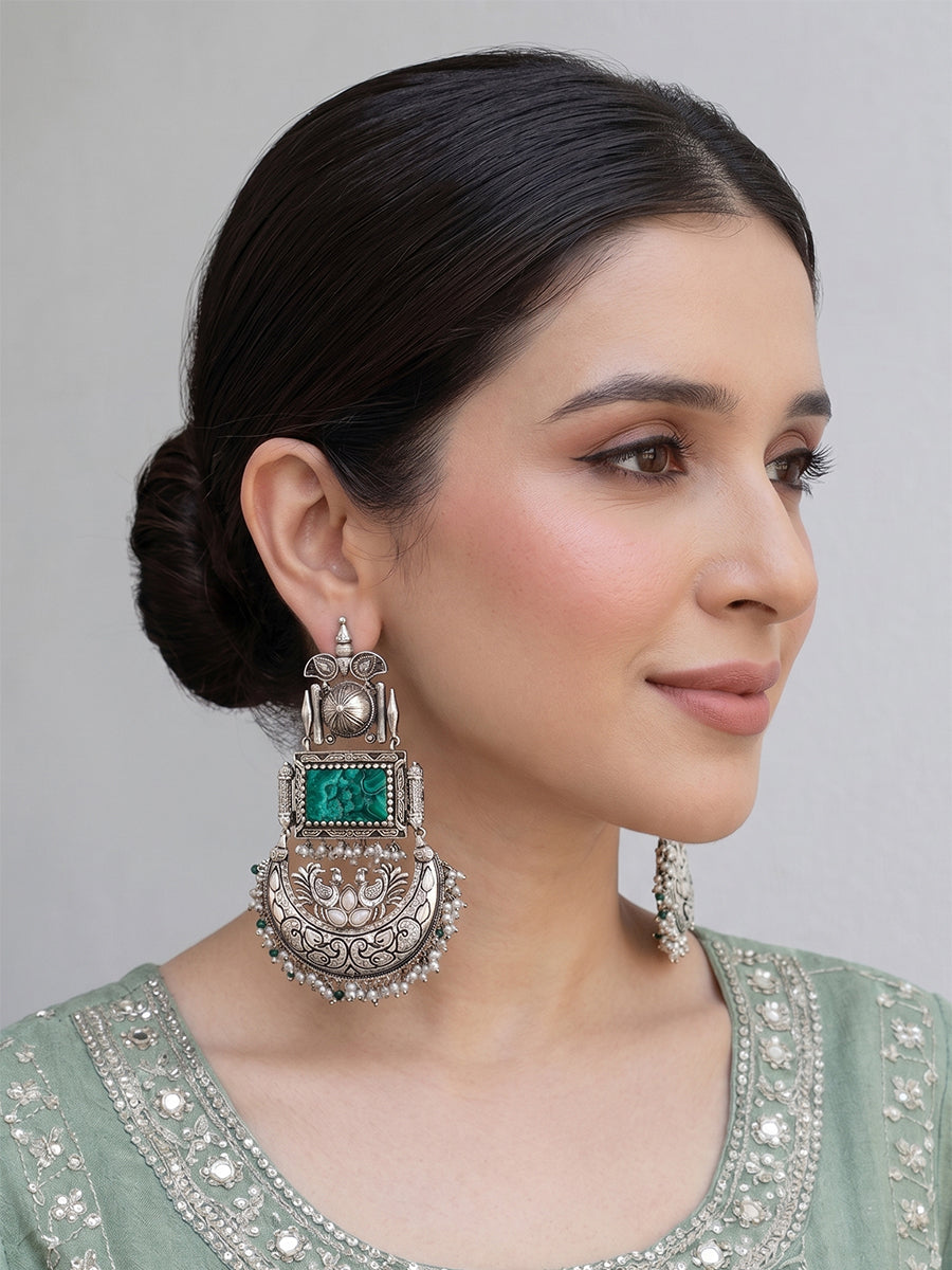 Ashita Earrings - Silver / Green