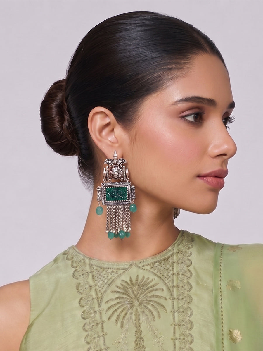 Aarohi Earrings - Silver / Green
