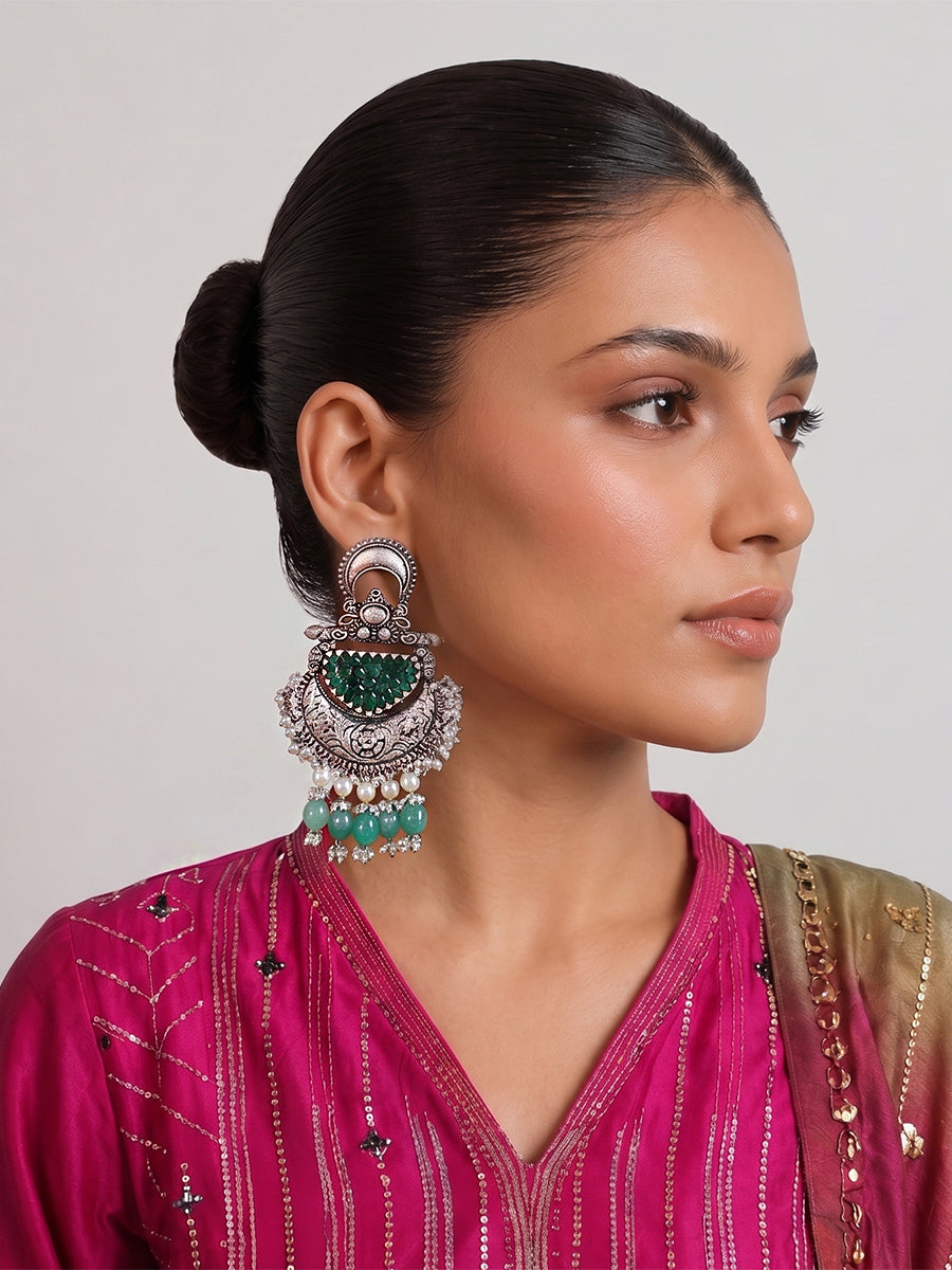 Sabiha Earrings - Silver / green