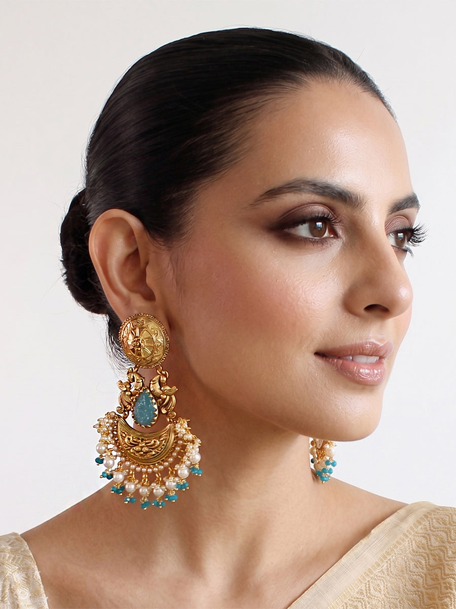 Charvi Earrings - Gold /Aqua