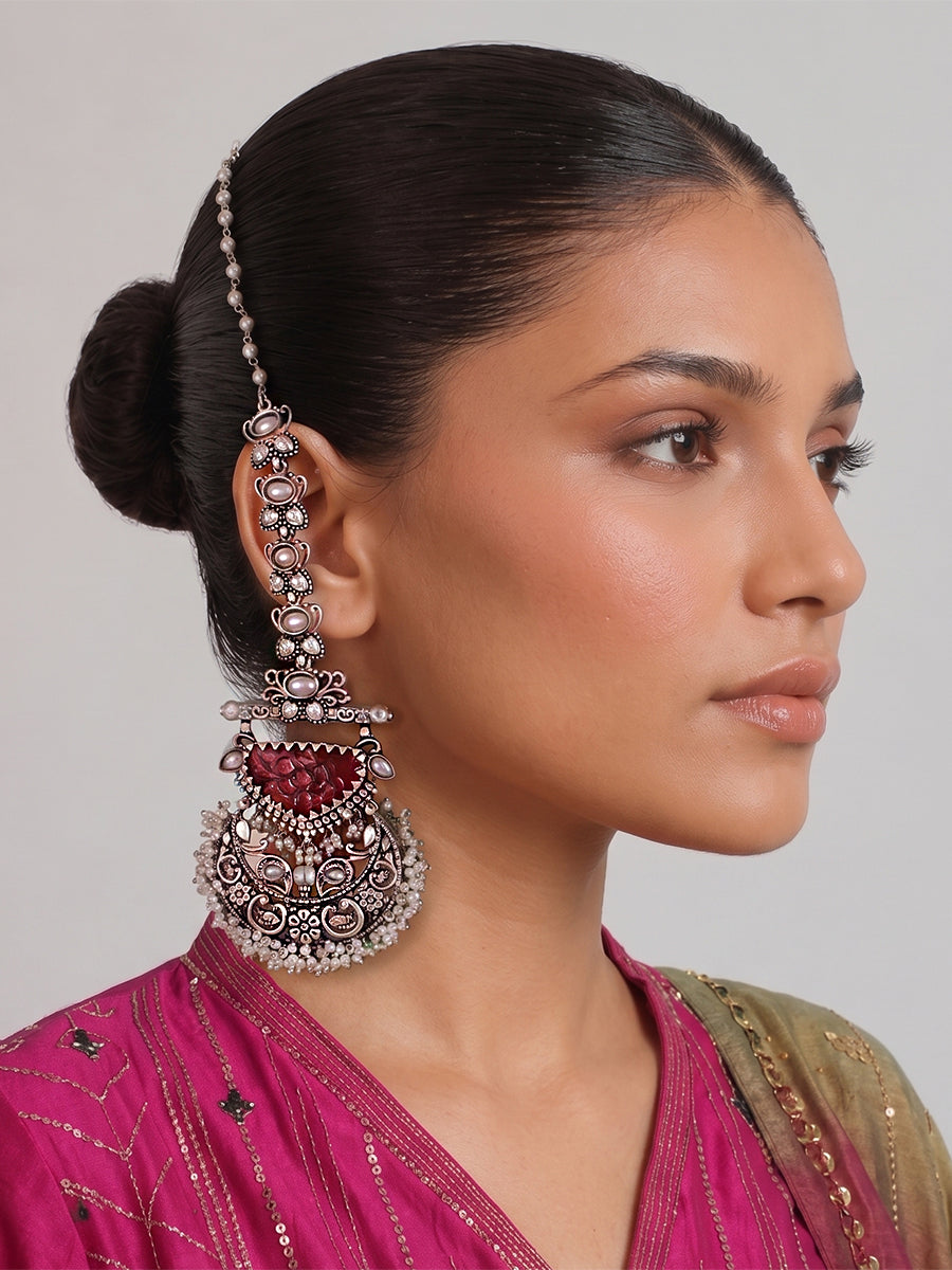 Sania Earrings - Silver / Ruby pink