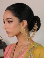 Mansi Stud Earrings With Ear Chain - Gold
