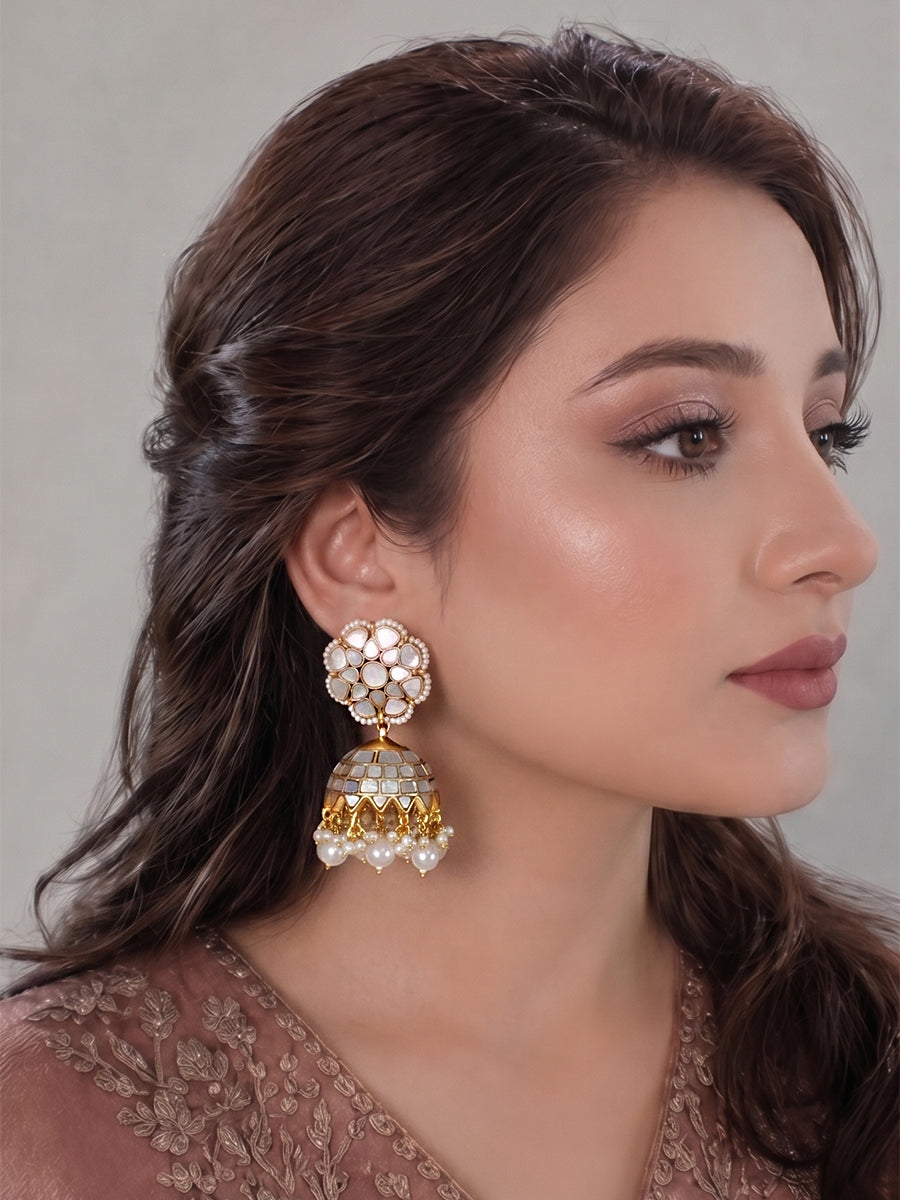 Vartika Jhumki Earrings-Ivory