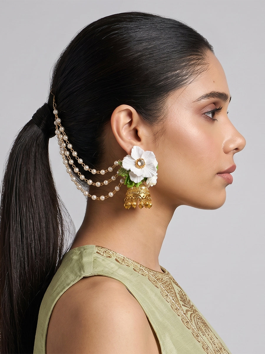 Akansha Floral Jhumki Earrrings-white