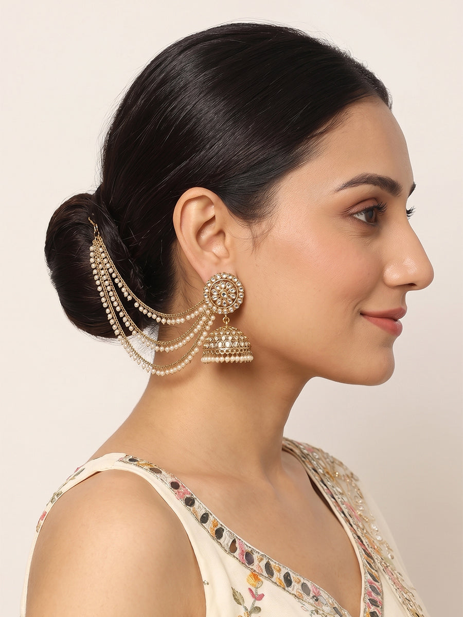 Shiza Jhumki Earrings with Earchain & Tikka-gold