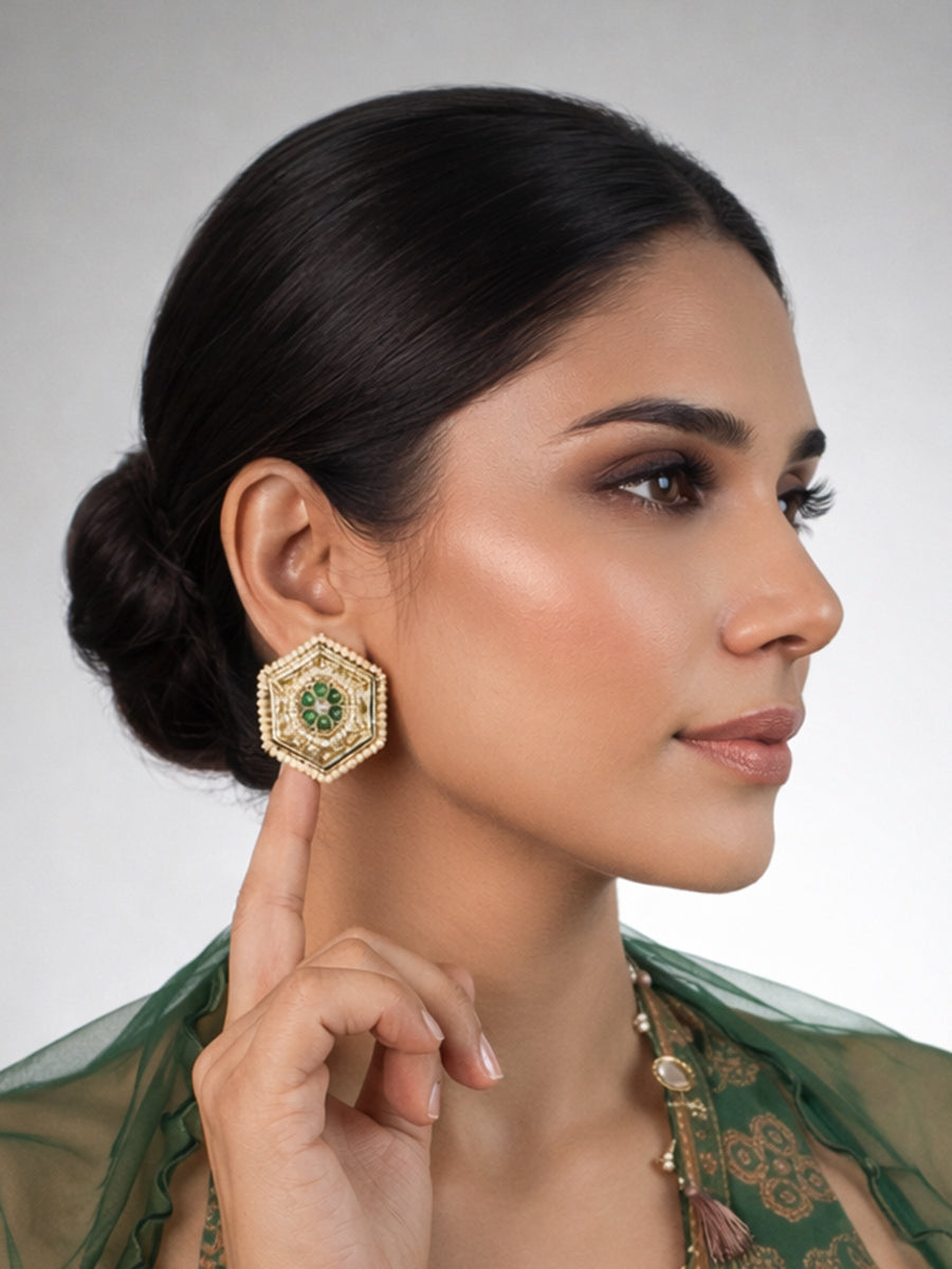 Lipika Stud Earrings-Green
