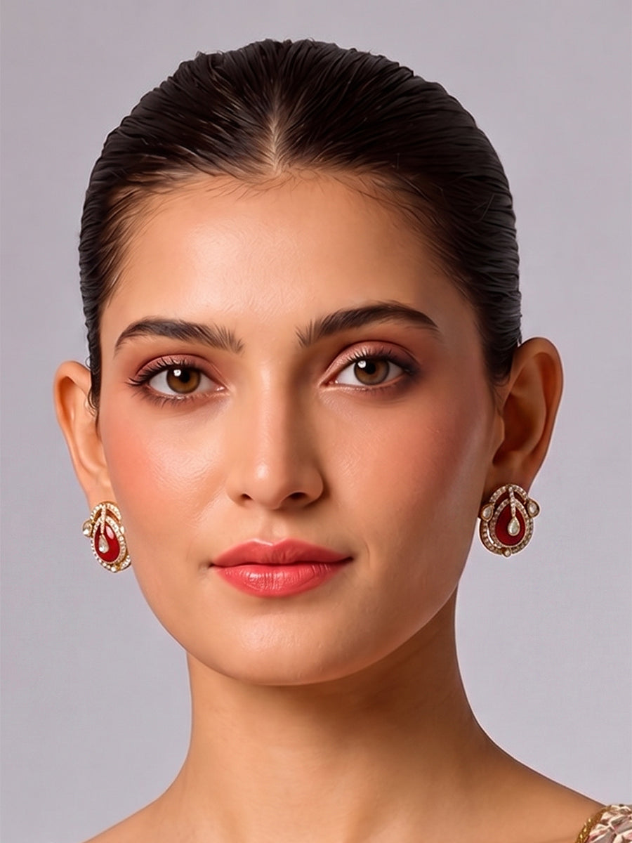 Shanvi Stud Earrings-Maroon