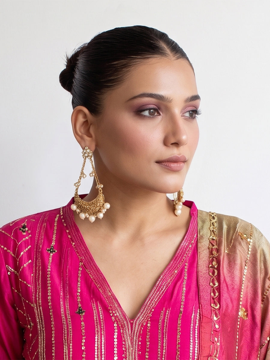 Pravya Long Earrings-Gold