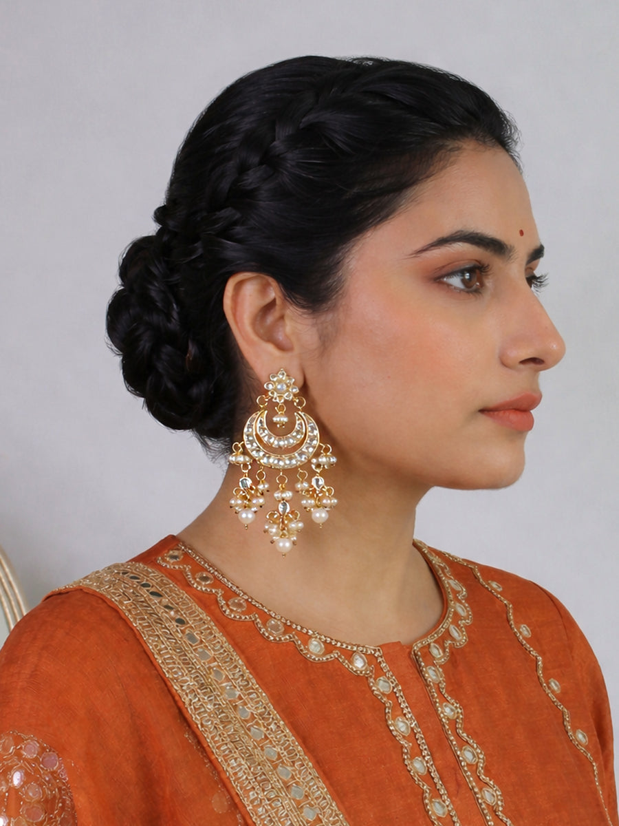 Archita Kundan Chandbali Earrings - white 
