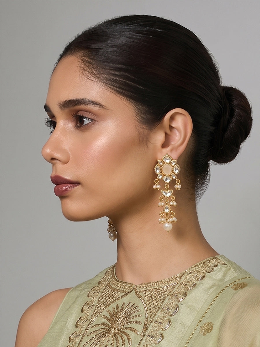 Pavitra Kundan Earrings-Ivory
