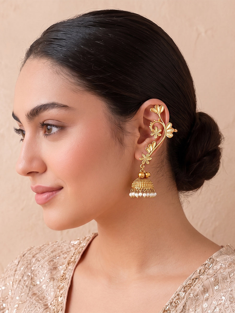 Vibha Kanphool Jhumki Earrings-Gold
