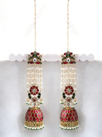 Meera Long Jhumki Earrings-Pink / Green