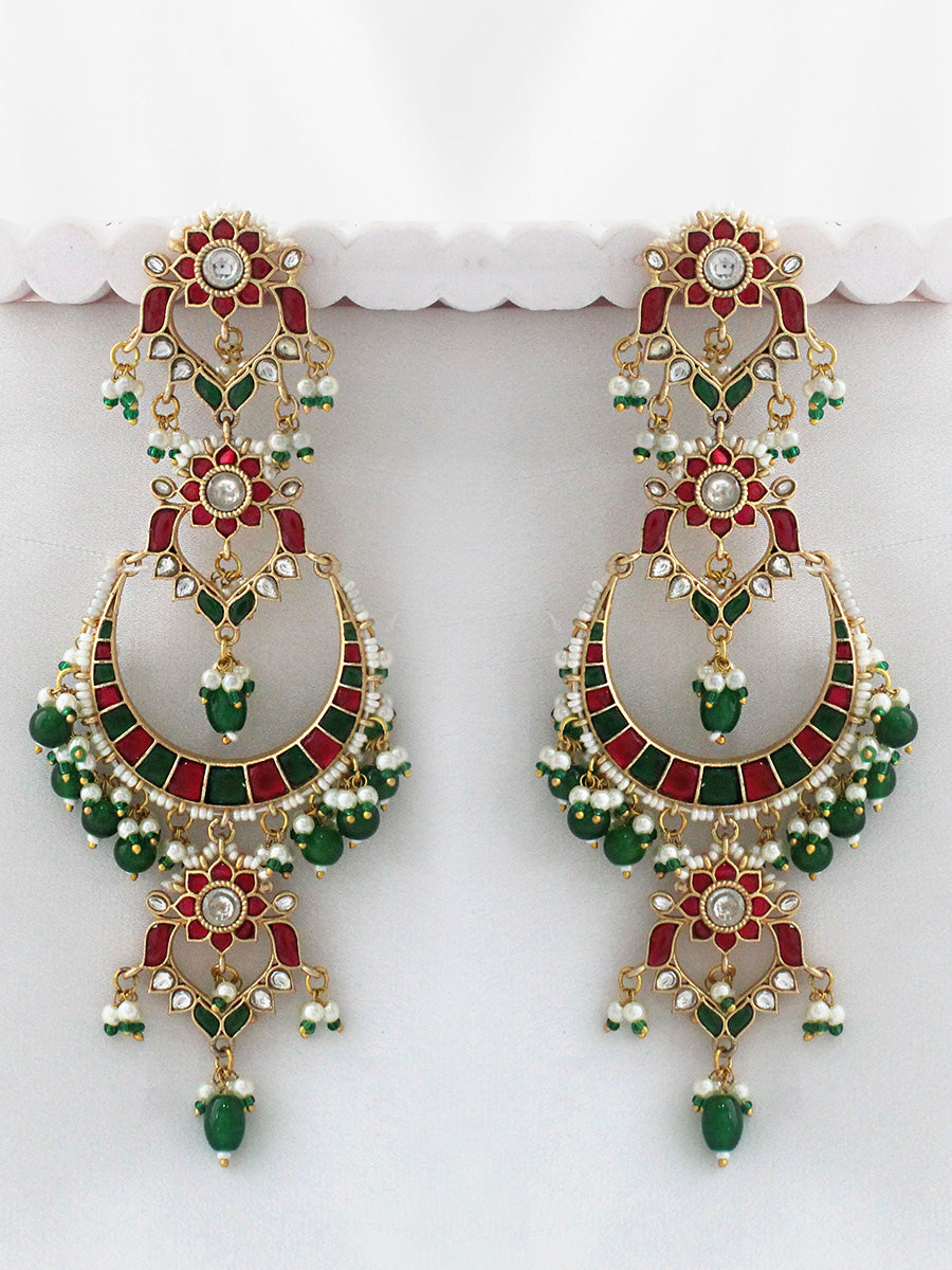 Nirvika Long Chandbali Earrings-Multicolor