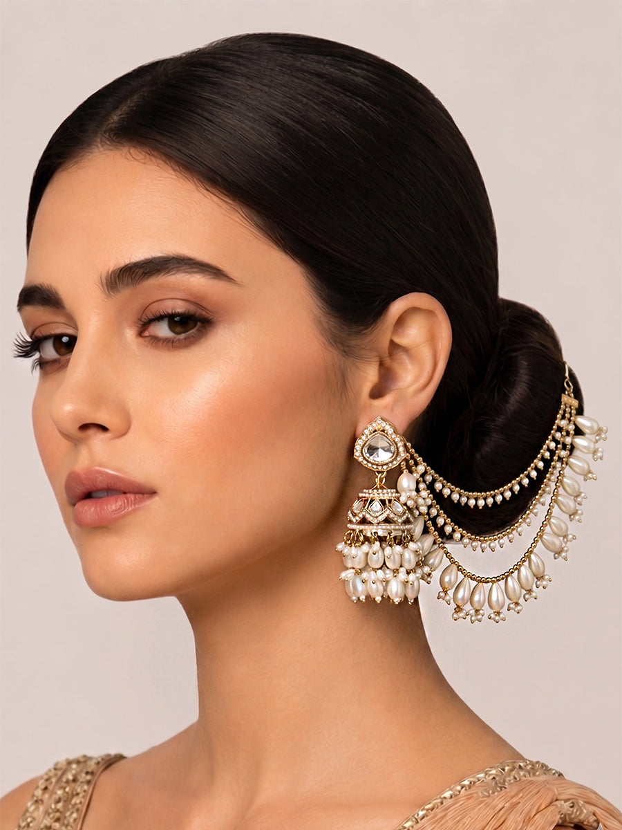 Dhruvi Jhumki Earrings -White
