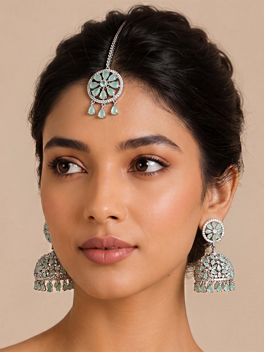 Romika Earrings & Tikka-Mint Green