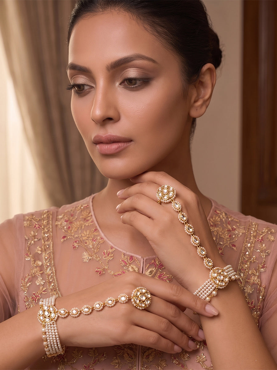 Nivedita Hand Harness/Bracelet-Pearl