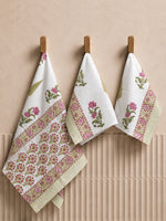 Blossom Pink Floral Hand & Bath Block Print Towel Set - Pink
