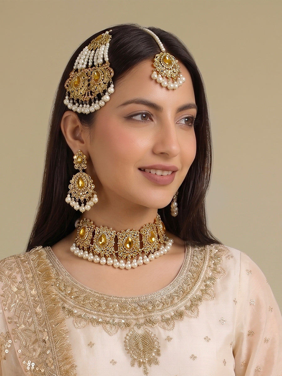 Adhira Choker Necklace Set-Gold
