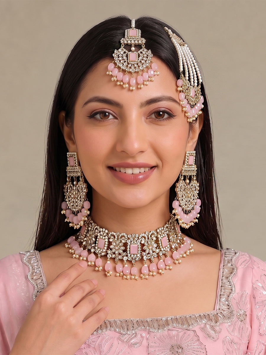 Ziba Necklace Set (White)-Pastel Pink