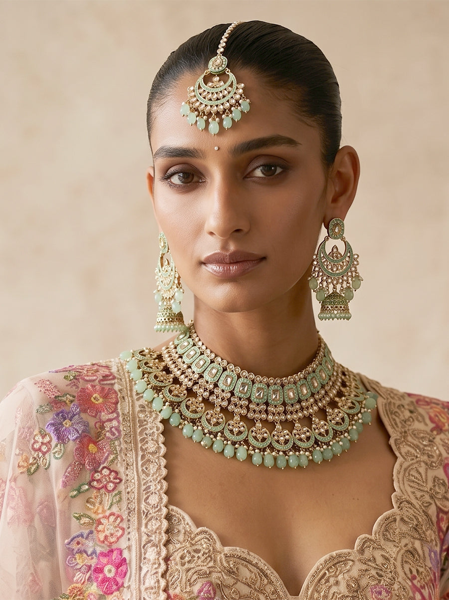 Aastha Necklace Set-Mint Green