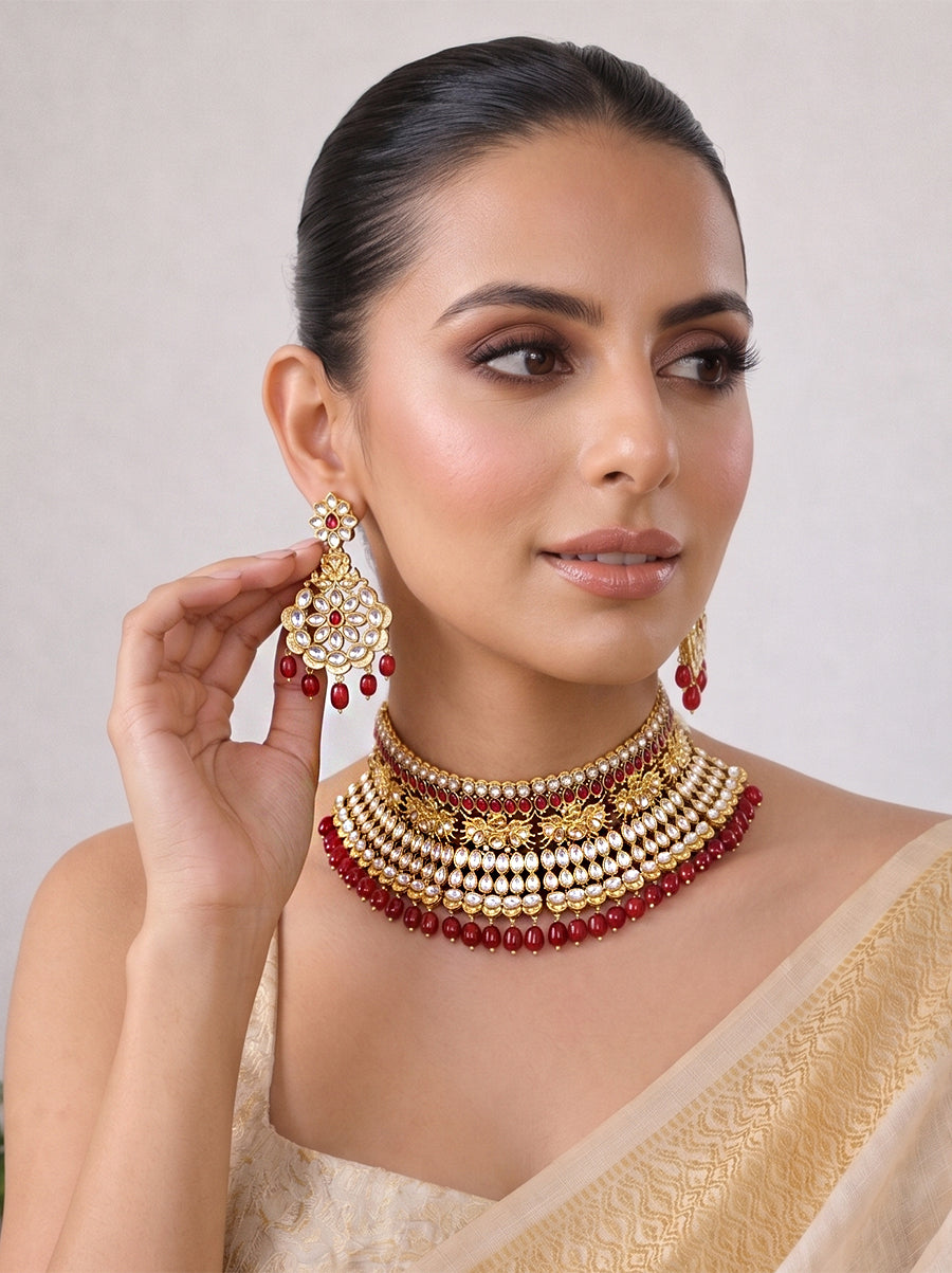 Mewar Choker Necklace Set - MAroon