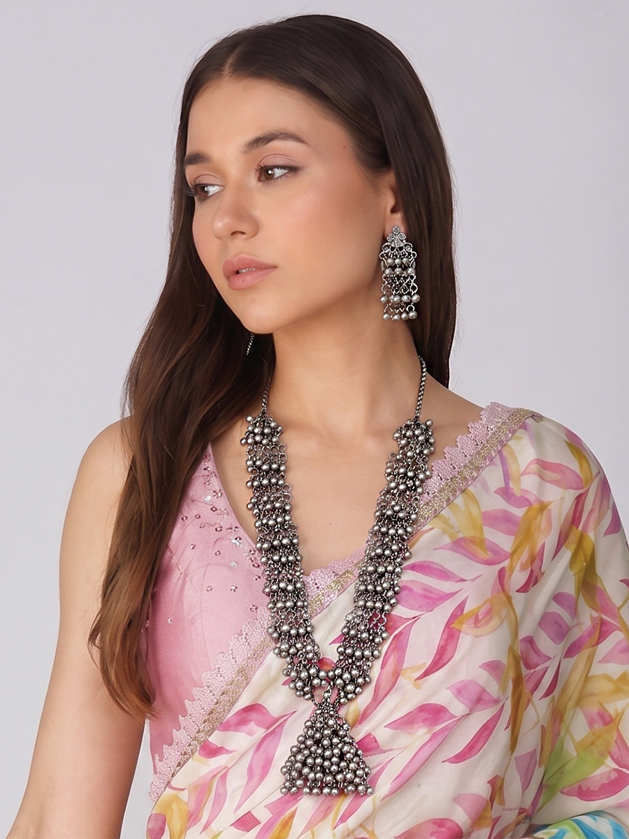 Zubia Long Necklace Set-Antique silver