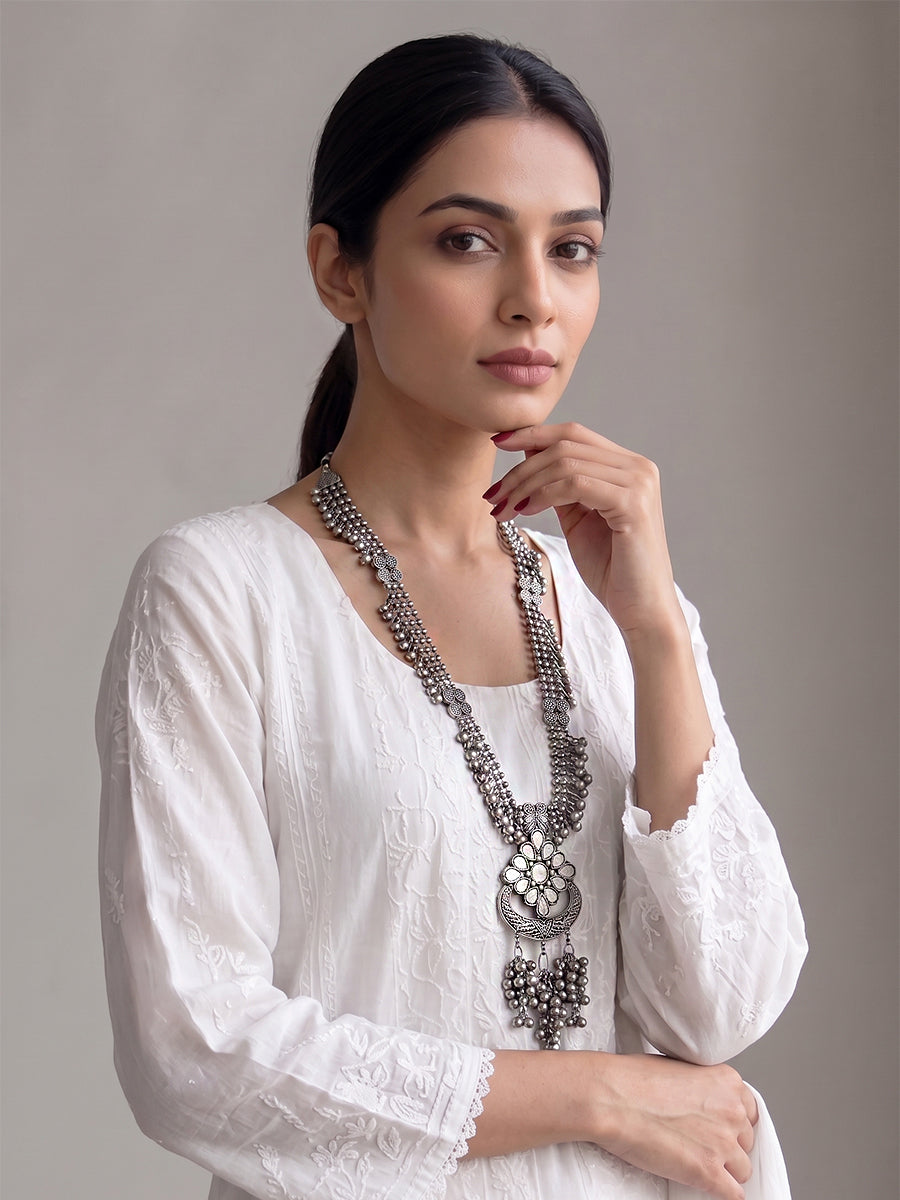Poorvi Long Necklace-Antique Silver