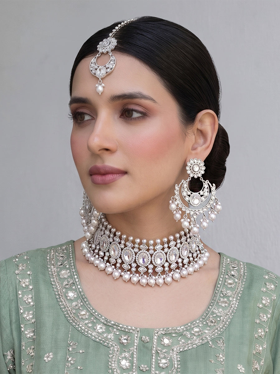 Akansha Necklace Set-Silver