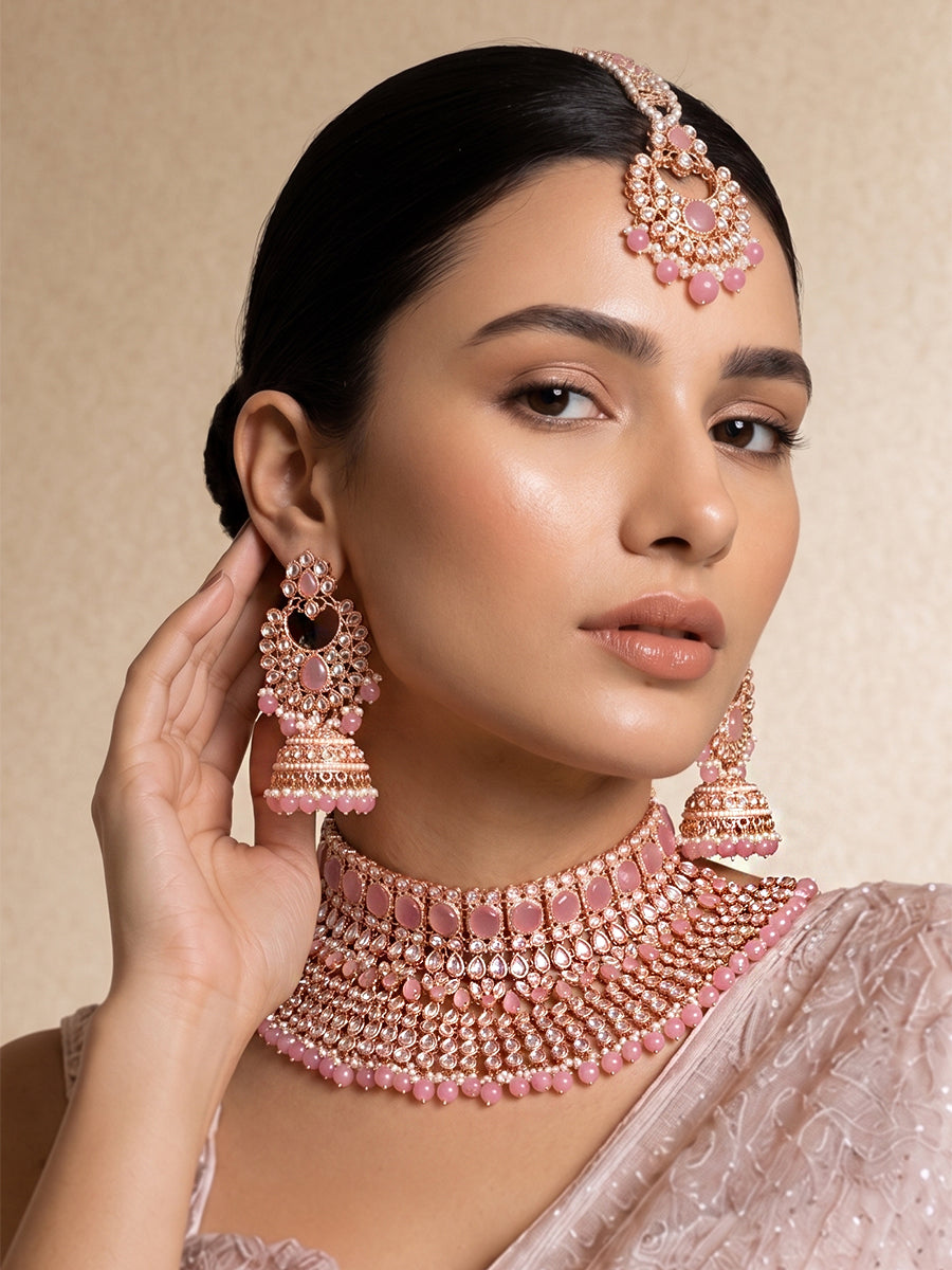 Jasleen Necklace Set - Pink