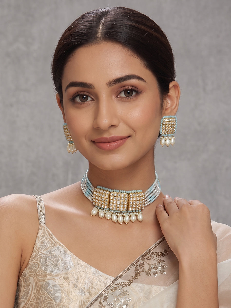 Ruhi Necklace Set-Pastel Blue