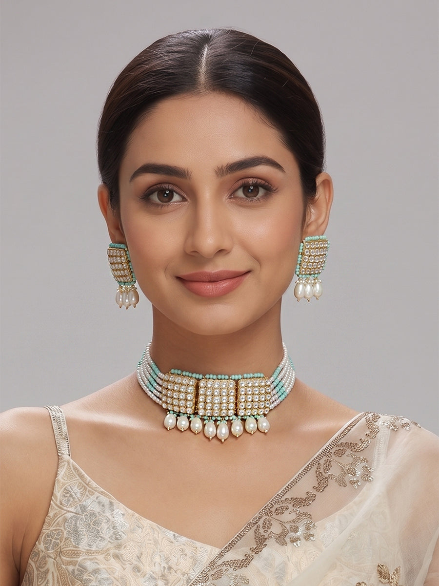 Ruhi Necklace Set-Mint Green