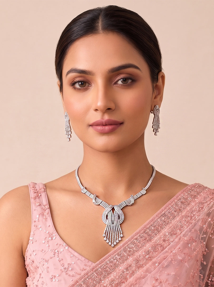 Eva Long Necklace Set- Silver