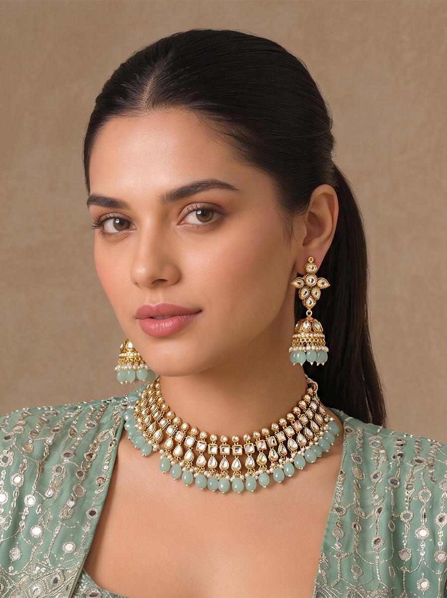 Ishanvi Necklace Set-Mint Green