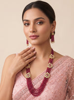 Sukriti Long Necklace Set - Ruby Pink