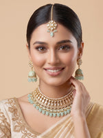 Multan Bib Necklace Set-Mint green