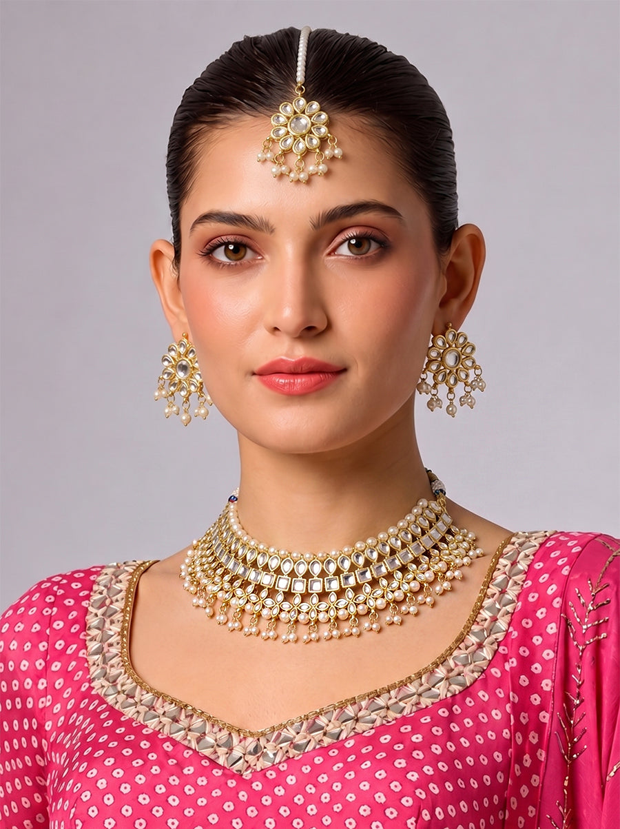 Mehar Kundan Necklace Set- gold
