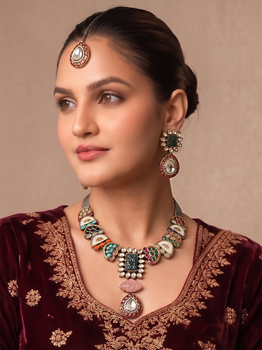 Gulbahar Necklace Set-Multicolor