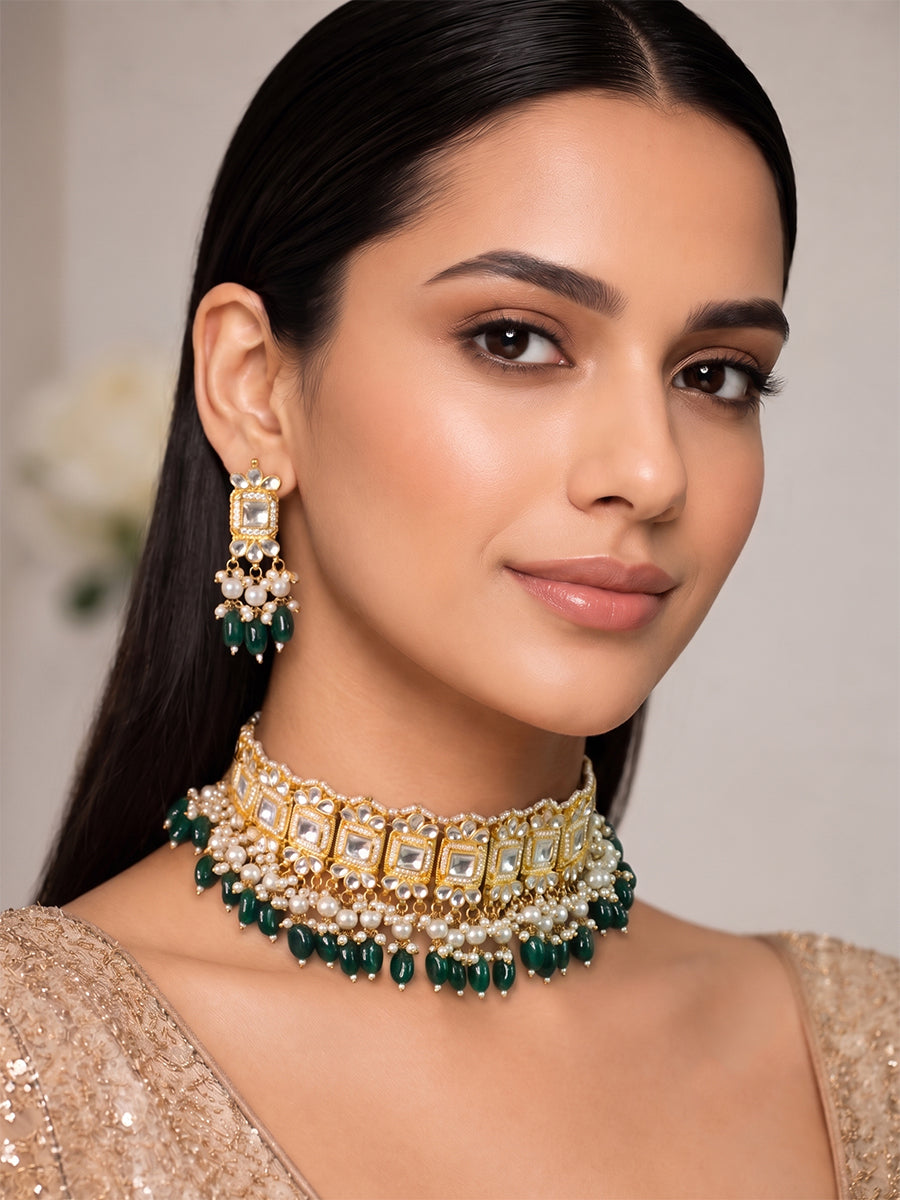 Nirali Choker Necklace Set-Green