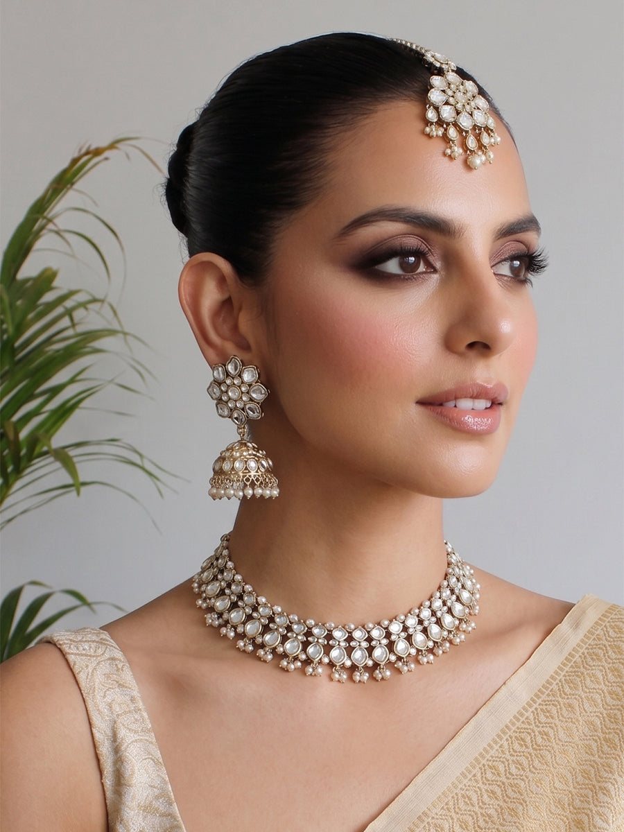 Sneha Bib Necklace Set - gold